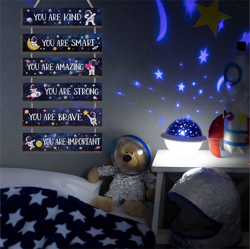 HIWERAN 6 Pcs Space Astronaut Inspirational Quotes Kids Room Decor, Outer Space Posters Motivational Hanging Plaque Sign for Boys Kids Playroom Classroom Teens Children Bedroom Princess Toddler - Image 5